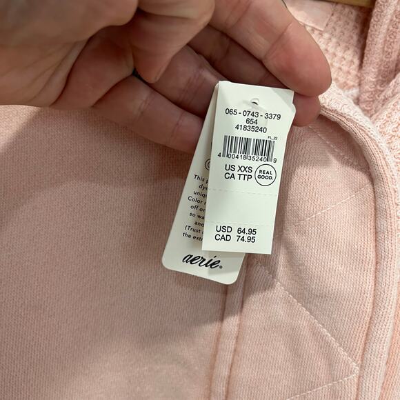 Aerie Getaway Quarter Snap Sweatshirt Pink NWT Oversized Cozy Fleece XXS - Picture 6 of 8
